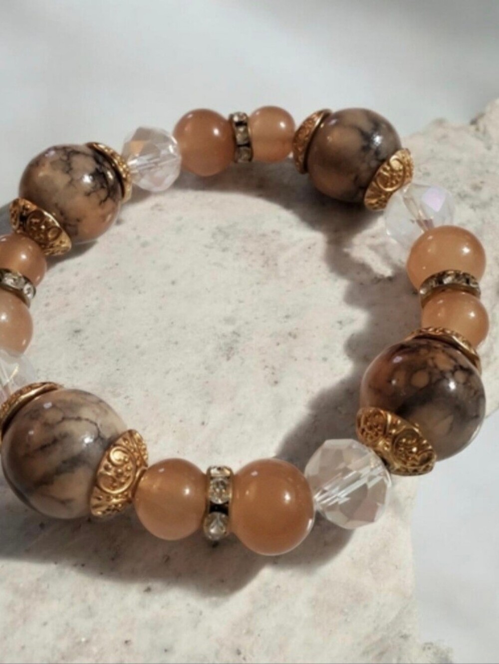 Beautiful Beads Stretch Bracelet Antique Vintage Look